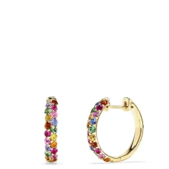 Earrings|Effy Jewelry 14K Yellow Gold Multi Sapphire and Tsavorite Hoop Earrings, 1.81 TCW
