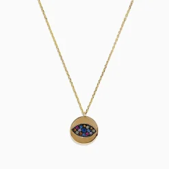 Necklaces & Pendants|BH Multi 14K Yellow Gold Multi Sapphire and Diamond Evil Eye Necklace, 0.29 TCW