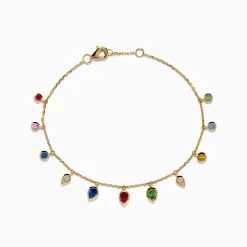 Bracelets|Effy Jewelry 14K Yellow Gold Multi Sapphire Diamond Rain Drop Station Bracelet