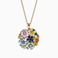 Necklaces & Pendants|Effy Jewelry 14K Yellow Gold Multi Sapphire and Tsavorite Floral Pendant, 7.53 TCW