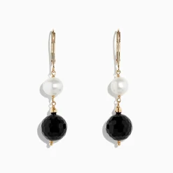 Earrings|Effy Jewelry 14K Yellow Gold Onyx and Cultured Fresh Water Pearl Drop Earrings, 14.50 TCW