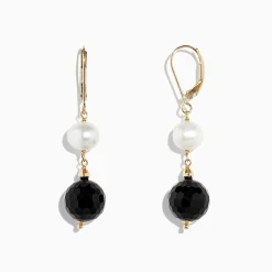 Earrings|Effy Jewelry 14K Yellow Gold Onyx and Cultured Fresh Water Pearl Drop Earrings, 14.50 TCW