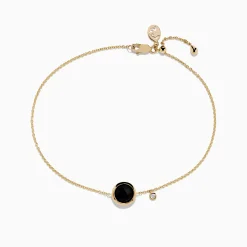 Bracelets|Effy Jewelry 14K Yellow Gold Onyx and Diamond Bolo Bracelet