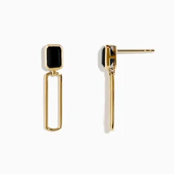 Earrings|Effy Jewelry 14K Yellow Gold Onyx Paperclip Drop Earrings