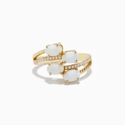 Rings|Effy Jewelry 14K Yellow Gold Opal and Diamond Bypass Ring