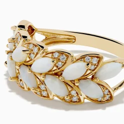 Rings|Effy Jewelry 14K Yellow Gold Opal and Diamond Petal Motif Ring