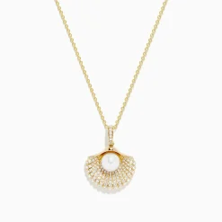 Necklaces & Pendants|BH Multi 14K Yellow Gold Pearl and Diamond Shell Necklace