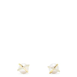 Earrings|Effy Jewelry 14K Yellow Gold Pearl and Diamond Accented Stud Earrings, 0.14 TCW