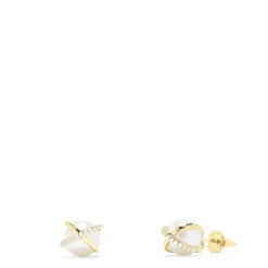 Earrings|Effy Jewelry 14K Yellow Gold Pearl and Diamond Accented Stud Earrings, 0.14 TCW
