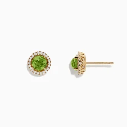 Earrings|BH Multi 14k Yellow Gold Peridot and Diamond Stud Earrings, 2.21 TCW