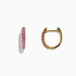 Earrings|Effy Jewelry 14k Yellow Gold Pink Sapphire Huggie Earrings