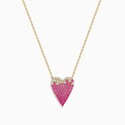 Necklaces & Pendants|Effy Jewelry 14K Yellow Gold Pink Sapphire and Diamond Heart Necklace