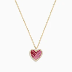Necklaces & Pendants|Effy Jewelry 14K Yellow Gold Pink Sapphire, Ruby and Diamond Heart Pendant