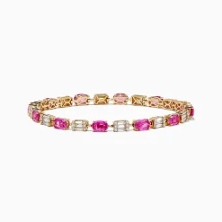 Bracelets|Effy Jewelry 14K Yellow Gold Pink Sapphire and Diamond Tennis Bracelet