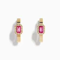 Earrings|Effy Jewelry 14K Yellow Gold Pink Sapphire and Diamond Hoop Earrings