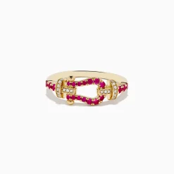 Rings|Effy Jewelry 14K Yellow Gold Ruby and Diamond Horseshoe Ring