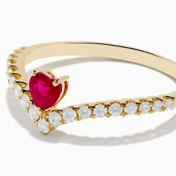 Rings|Effy Jewelry 14K Yellow Gold Ruby Heart and Diamond Contoured Ring