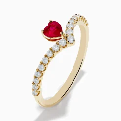 Rings|Effy Jewelry 14K Yellow Gold Ruby Heart and Diamond Contoured Ring