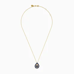 Necklaces & Pendants|Effy Jewelry 14K Yellow Gold Sapphire, Black and White Diamond Evil Eye Pendant