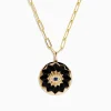 Necklaces & Pendants|Effy Jewelry 14K Yellow Gold Sapphire, Onyx and Diamond Evil Eye Pendant