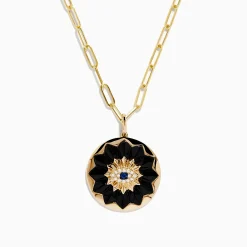 Necklaces & Pendants|Effy Jewelry 14K Yellow Gold Sapphire, Onyx and Diamond Evil Eye Pendant