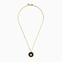 Necklaces & Pendants|Effy Jewelry 14K Yellow Gold Sapphire, Onyx and Diamond Evil Eye Pendant