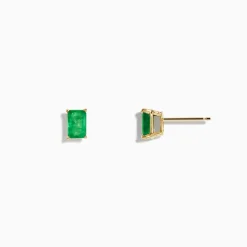 Earrings|Effy Jewelry 14K Yellow Gold Solitaire Emerald Cut Emerald Stud Earrings 1.05 TCW