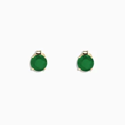 Earrings|Effy Jewelry 14K Yellow Gold Solitaire Round Emerald Stud Earrings, 1.62 TCW