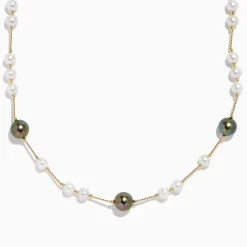 Necklaces & Pendants|Effy Jewelry 14K Yellow Gold Tahitian and Freshwater Pearl Necklace