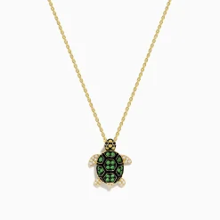 Necklaces & Pendants|Effy Jewelry 14K Yellow Gold Tsavorite Yellow Sapphire and Diamond Turtle Pendant