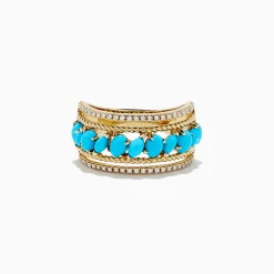 Rings|BH Multi 14K Yellow Gold Turquoise and Diamond Ring, 1.80 TCW