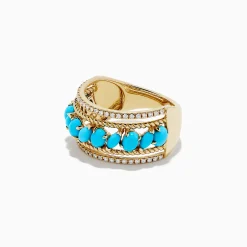 Rings|BH Multi 14K Yellow Gold Turquoise and Diamond Ring, 1.80 TCW