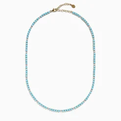 Necklaces & Pendants|Effy Jewelry 14k Yellow Gold Turquoise and Diamond Tennis Necklace