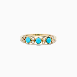 Rings|BH Multi 14K Yellow Gold Turquoise and Diamond Ring, 0.39 TCW