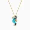 Necklaces & Pendants|Effy Jewelry 14K Yellow Gold Turquoise, Sapphire, Tsavorite and Diamond Seahorse Pendant