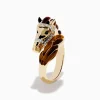 Mens|Effy Jewelry 14K Yellow Gold White and Black Diamond Tiger Eye Horse Ring