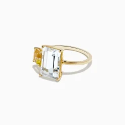 Rings|Effy Jewelry 14K Yellow Gold White Topaz and Lemon Quartz Toi et Moi Ring