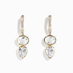 Earrings|Effy Jewelry 14K Yellow Gold White Topaz and Diamond Earrings