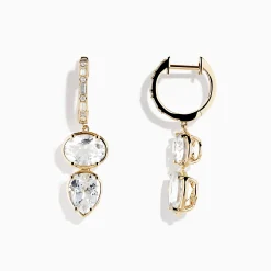 Earrings|Effy Jewelry 14K Yellow Gold White Topaz and Diamond Earrings
