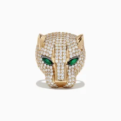 Rings|Effy Jewelry Limited Edition 14K Yellow Gold Diamond Panther Head Ring, 3.80 TCW