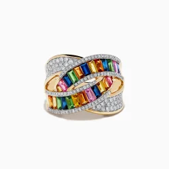 Rings|Effy Jewelry Limited Edition 14K Yellow Gold Sapphire u0026 Diamond Interlocking Ring