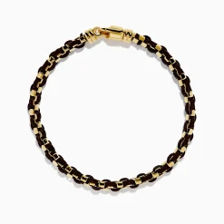 Mens|Effy Jewelry Men's 925 Gold Plated Silver Leather Woven Bracelet