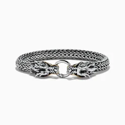 Mens|Effy Jewelry Men's 925 Silver u0026 14K Yellow Gold Black Sapphire and Tsavorite Dragon Bracelet