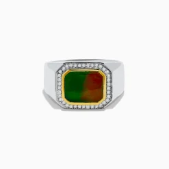 Mens|Effy Jewelry Men's 925 Sterling Silver Ammolite and Diamond Ring