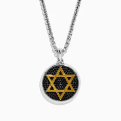 Mens|Effy Jewelry Men's 925 Sterling Silver and Gold Plated Black Spinel Star of David Pendant