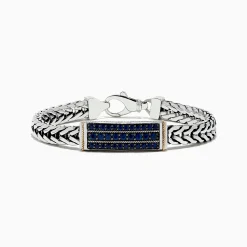 Mens|Effy Jewelry Men's 925 Sterling Silver and 14K Yellow Gold Sapphire Chain Link Bracelet 2.0 TCW