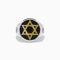 Mens|Effy Jewelry Men's 925 Sterling Silver and Gold Plated Black Spinel Star of David Ring