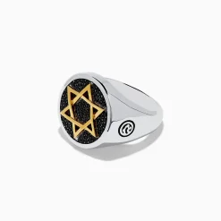 Mens|Effy Jewelry Men's 925 Sterling Silver and Gold Plated Black Spinel Star of David Ring