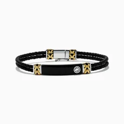Mens|Effy Jewelry Men's 925 Sterling Silver and Leather Onyx Bracelet