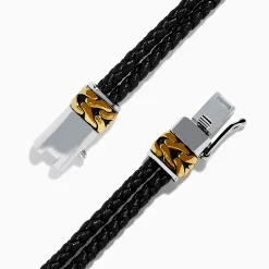 Mens|Effy Jewelry Men's 925 Sterling Silver and Leather Onyx Bracelet